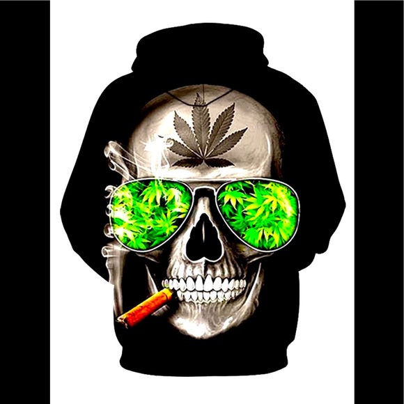 Street Graphics Double Sided Skull PullOver Long Sleeve Kangaroo Pocket Hoodie - Picture 2 of 4